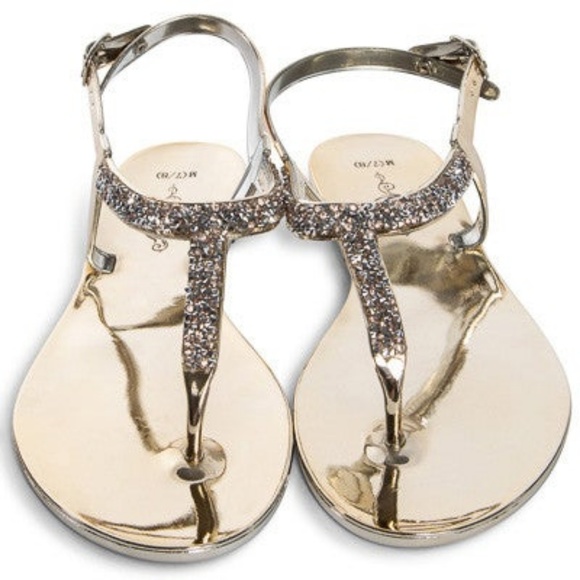Jelly Sandals gold ankles straps with shiny jewel - Picture 3 of 4